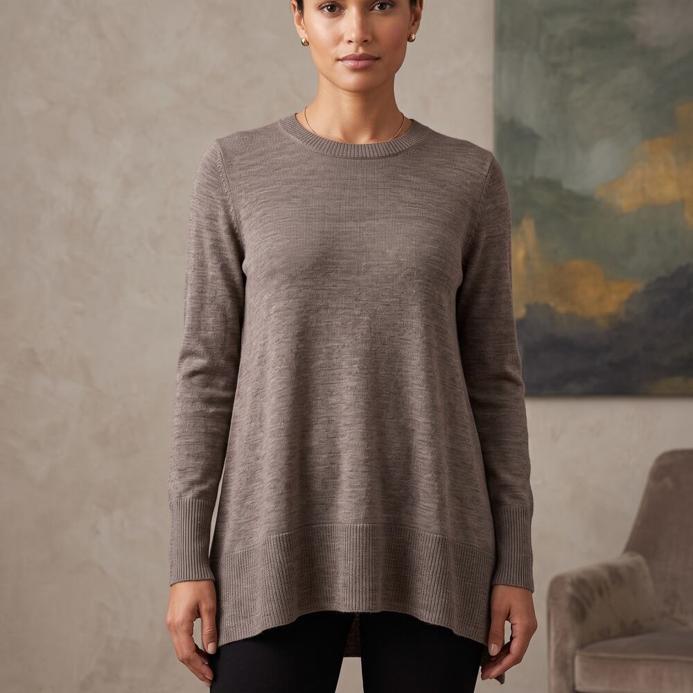 Max Studio Women's Merino Wool Tunic Sweater Quiet Luxury Taupe Brown Size M